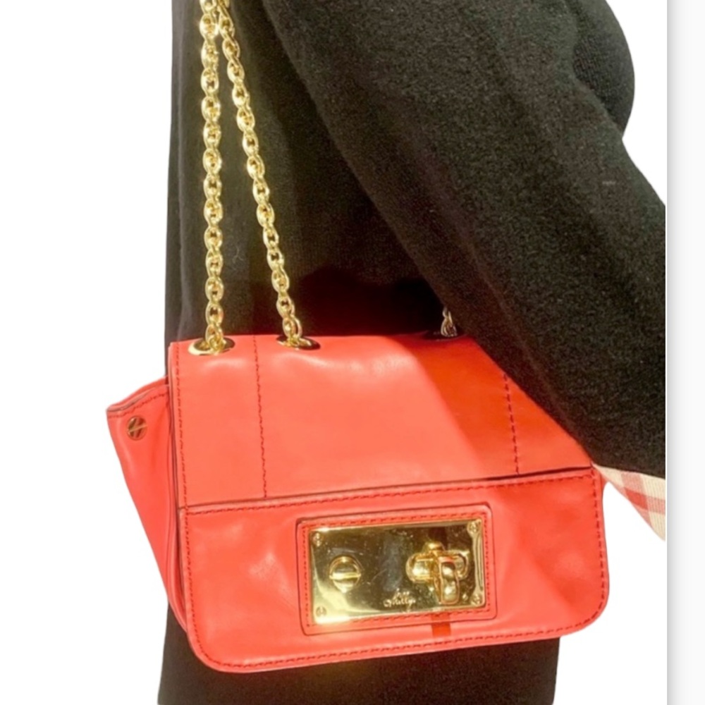 Milly Vermi Leather Crossbody Gold Chain Purse Handbag Bag Clutch NEW Orange